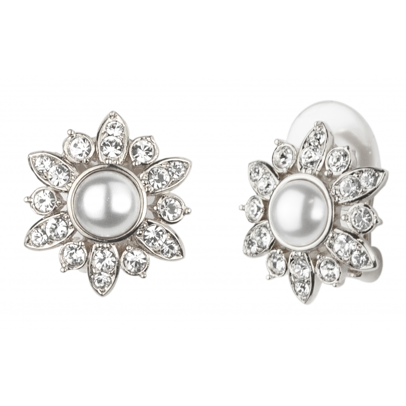 Traveller Oorclips geplatineerd 6mm parels wit