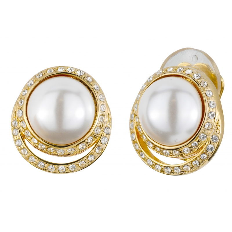 【HYERES LOR】25SS★ Pearl One-Touch Earrings 10mm Traveller Clip earrings - gold plated - 10mm pearl white