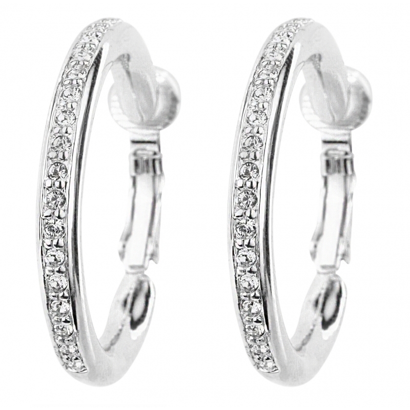 Traveller Oorclips Creoles geplatineerd kristal - 33 mm