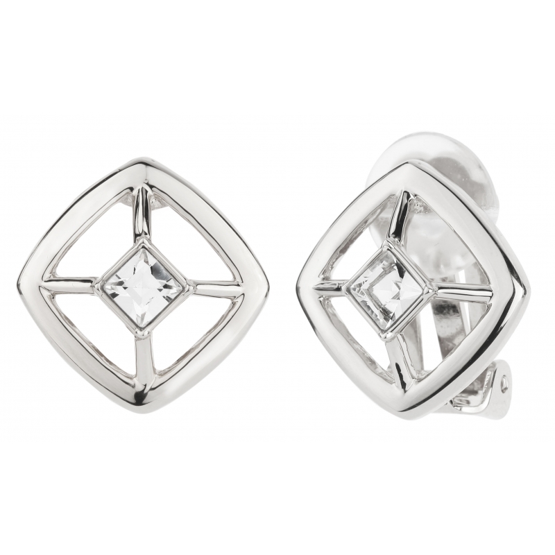 Traveller Oorclips geplatineerd 4x4 mm kristal