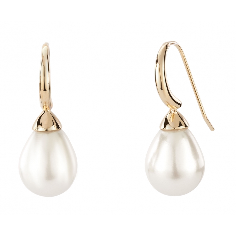 Traveller Oorhangers verguld 12x15mm parels wit