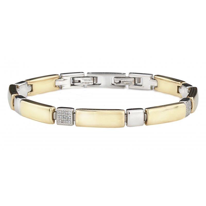 Traveller Armband edelstaal bicolor Zirkonia - 21 cm