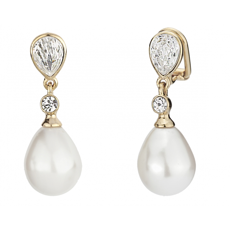 Traveller Oorclips Hanger verguld 12x14mm parels wit