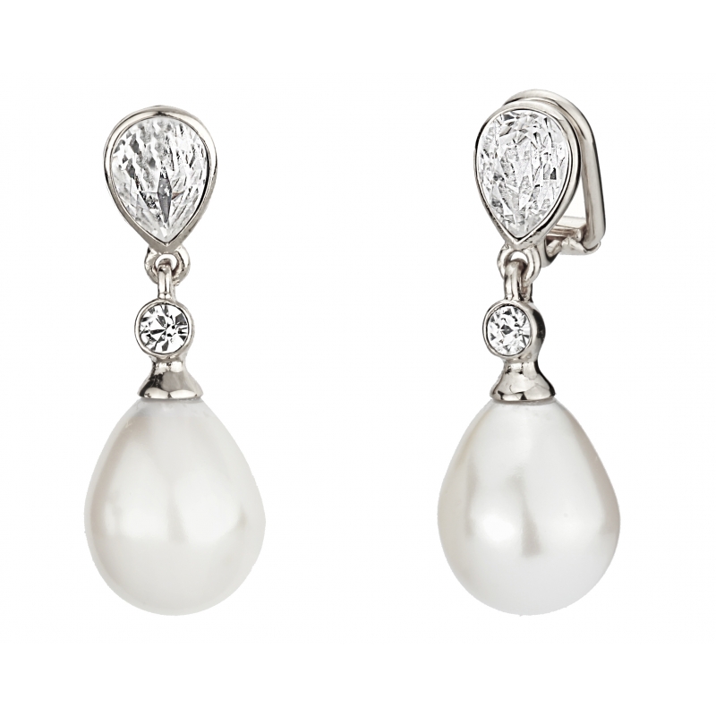 Traveller Oorclips Hanger geplatineerd 12x14mm parels wit