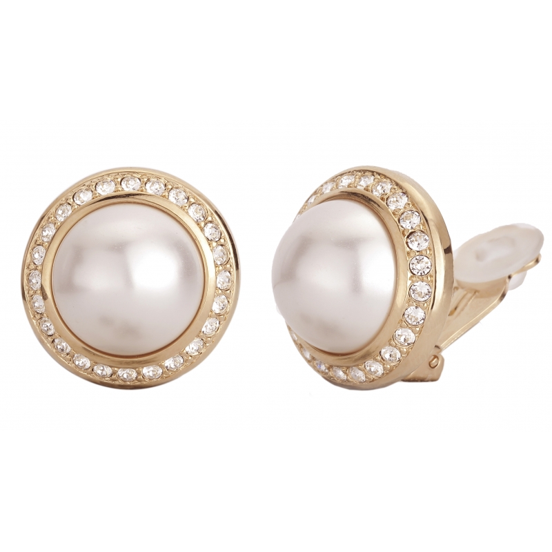 Traveller Oorclips verguld 12mm parels wit