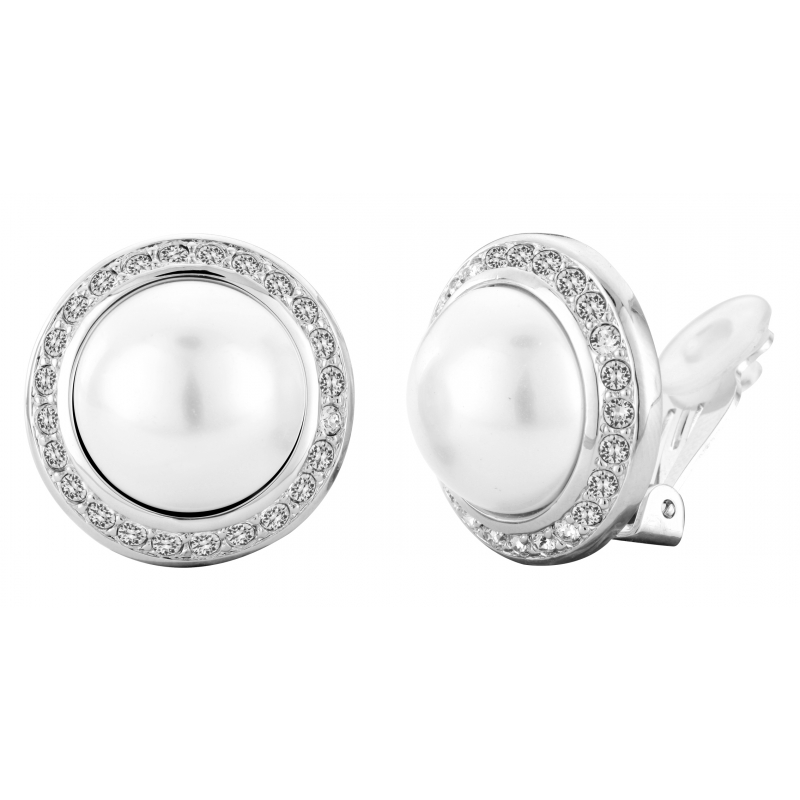 Traveller Oorclips geplatineerd 16mm parels wit