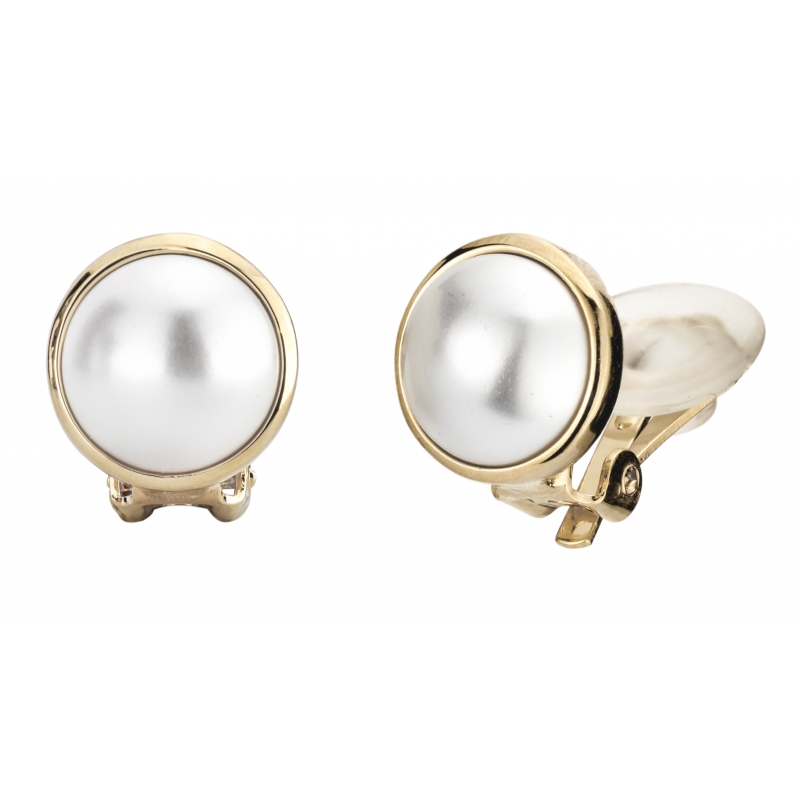 Traveller Oorclips Hanger verguld 10mm parels wit