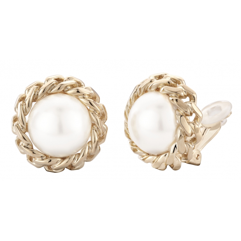 Traveller Oorclips Hanger verguld 16mm parels wit