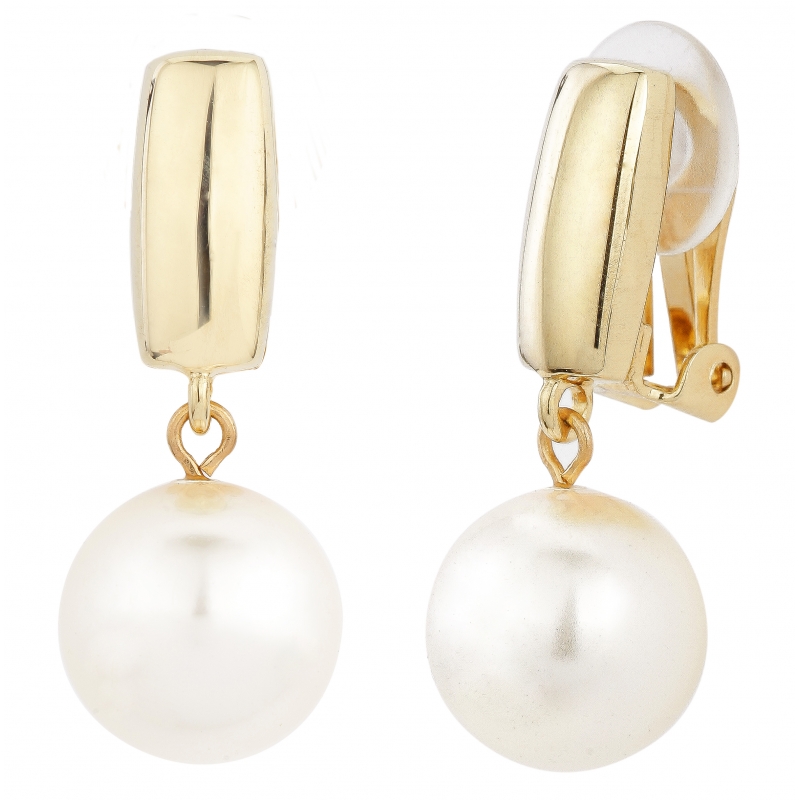 Traveller Oorclips Hanger verguld 12mm parels crème