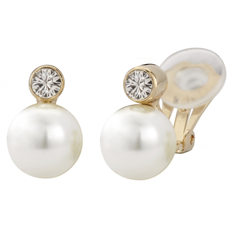 Traveller Oorclips verguld 10mm parels crème