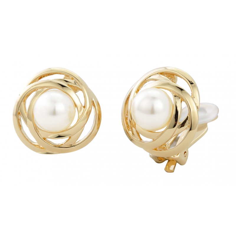 Traveller Oorclips verguld 10mm parels crème